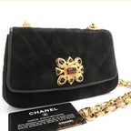 Chanel Chain Shoulder Gripoix 1993 Suede Black Chevron — view 2