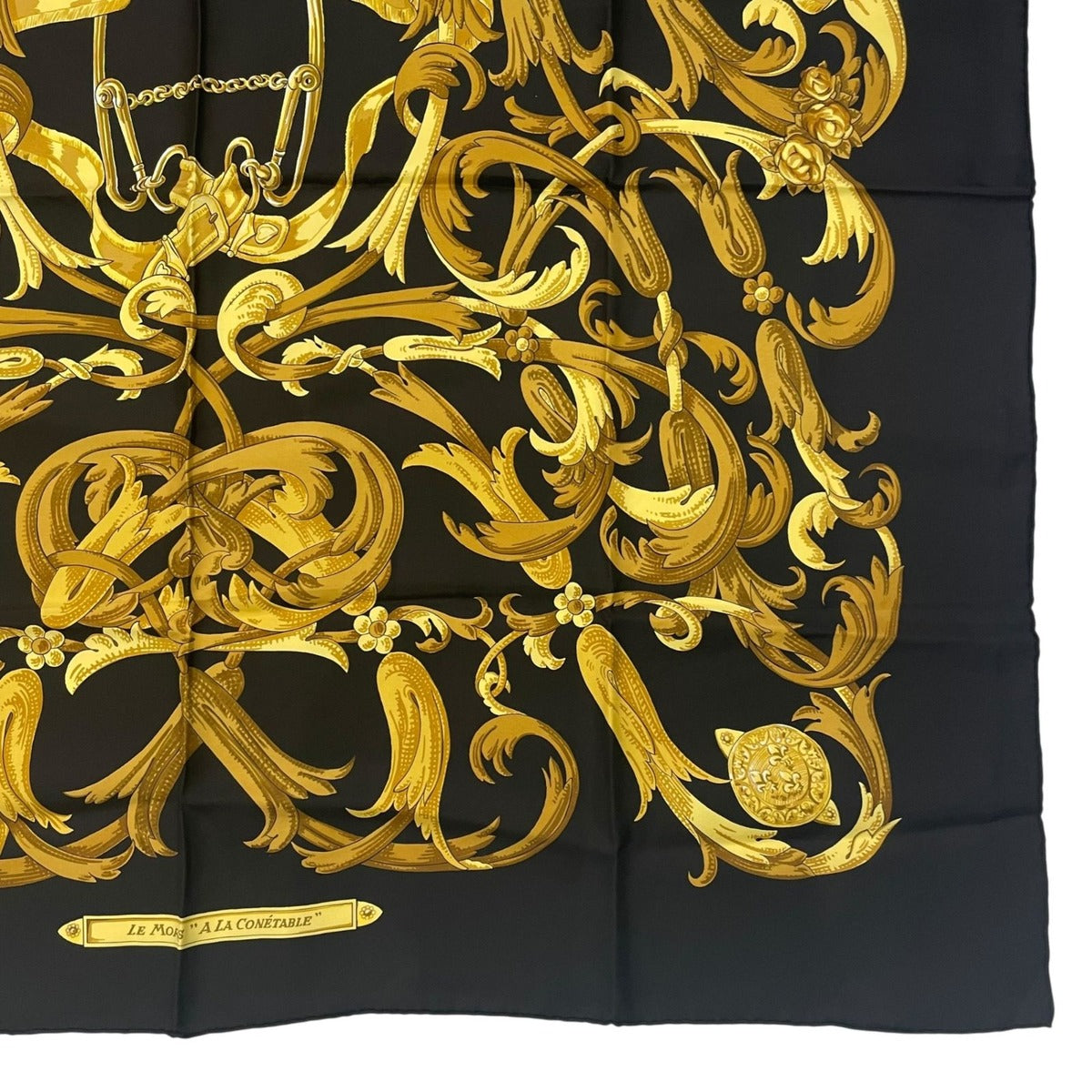 Hermes Scarf Silk Carre 90 Lemors a la Conetable Elegance Gold Black — view 5
