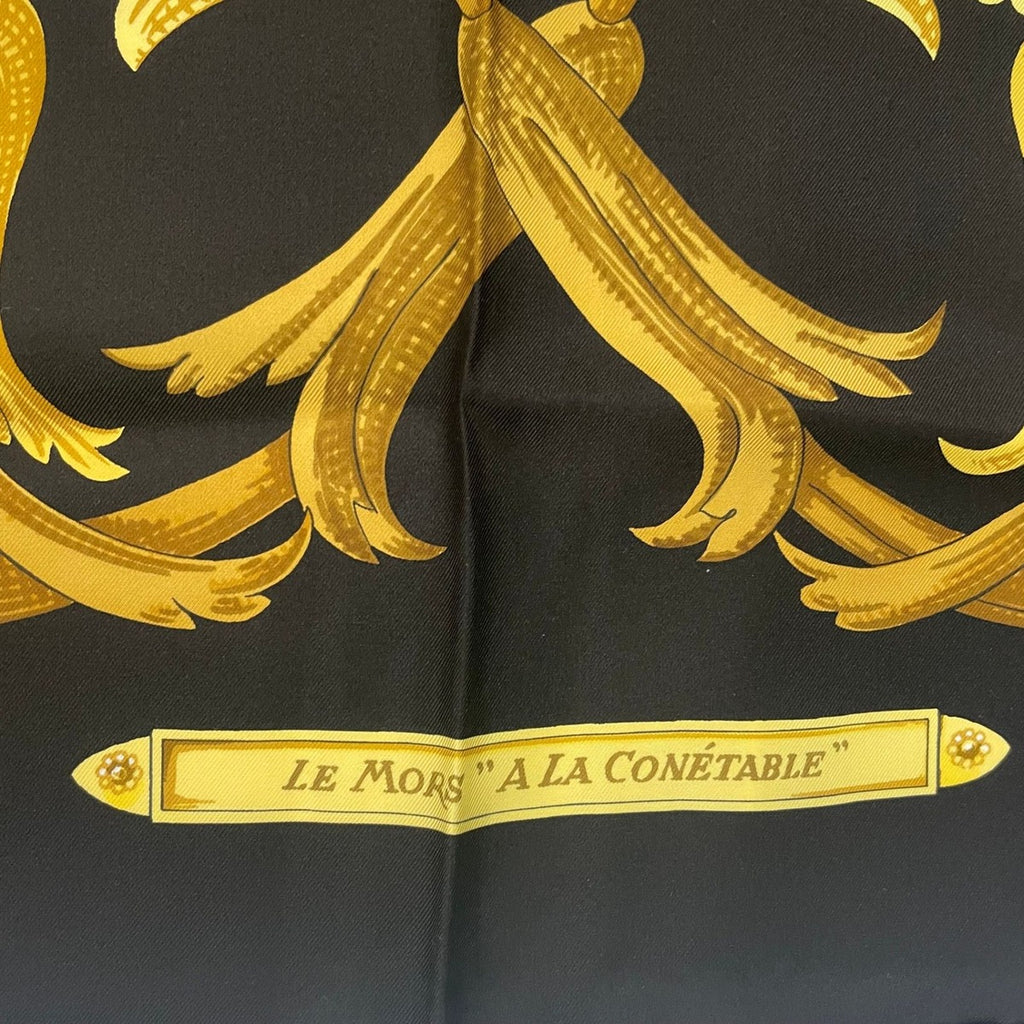 Hermes Scarf Silk Carre 90 Lemors a la Conetable Elegance Gold Black — view 7