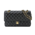 Chanel Quilted 25 Chain Shoulder Bag Caviar Leather Black Gold CC Logo