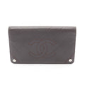 Chanel Bifold Long Wallet Chevron Stitch Dark Brown Leather CC Logo V