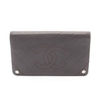 Chanel Bifold Long Wallet Chevron Stitch Dark Brown Leather CC Logo V