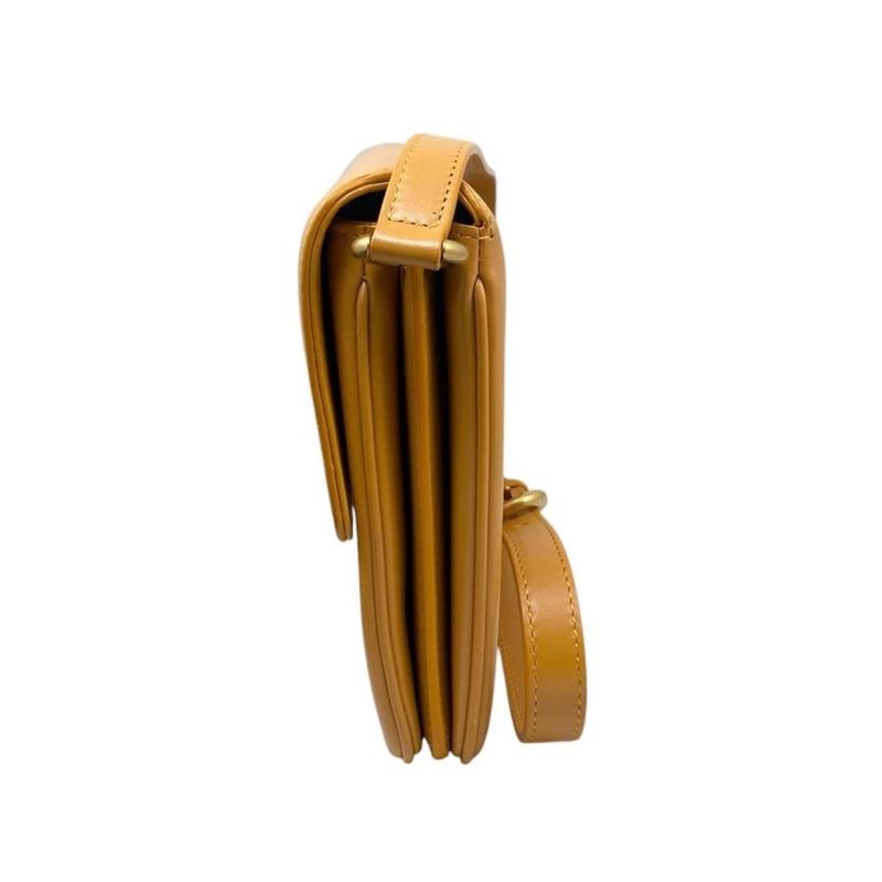 Saint Laurent Shoulder Bag Mayon Satchel Leather Orange Gold Hardware — view 3