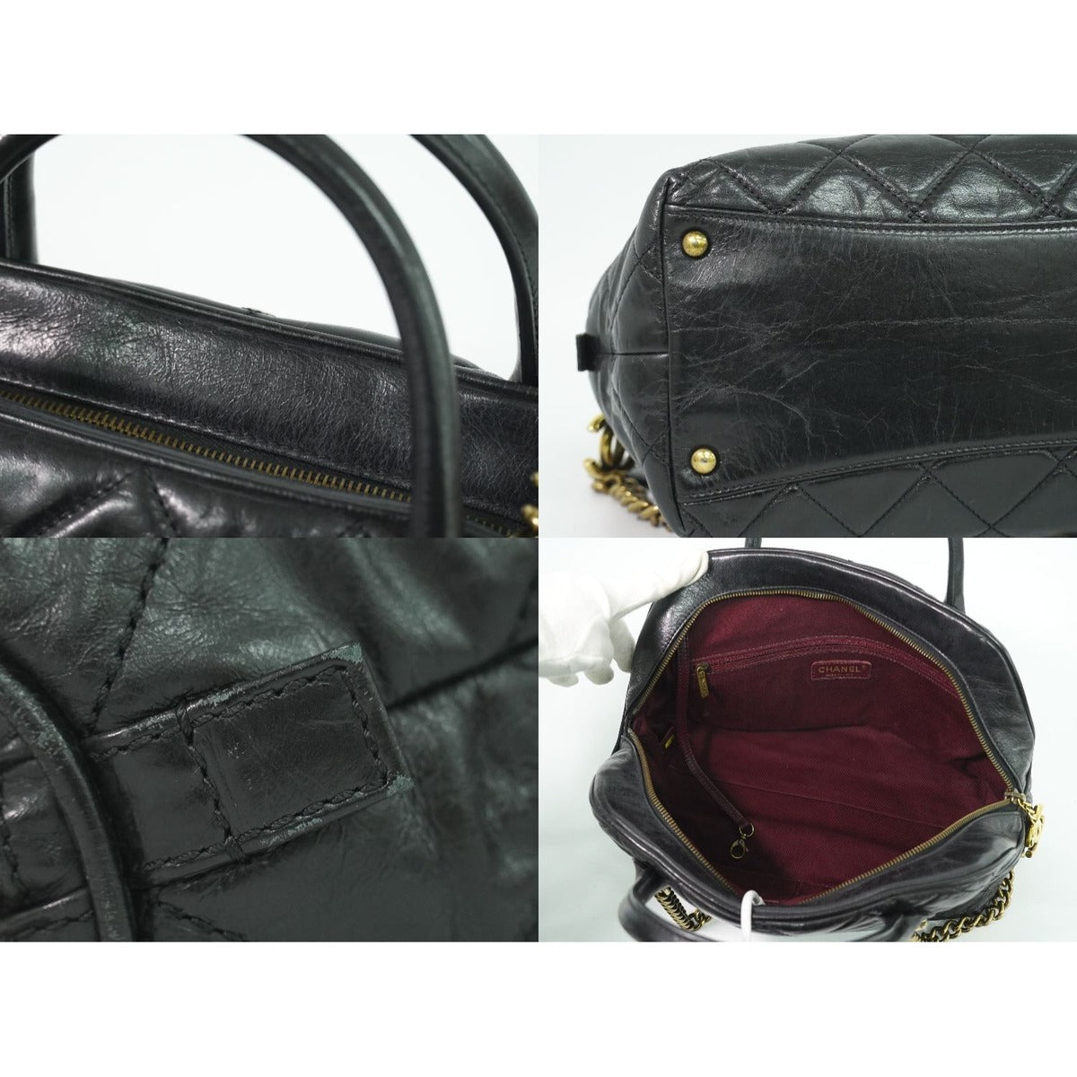 Chanel Quilted 2-Way Bowling Bag Chain Leather — view 7
