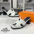Hermes Area 60 Leather Sandals Mule White
