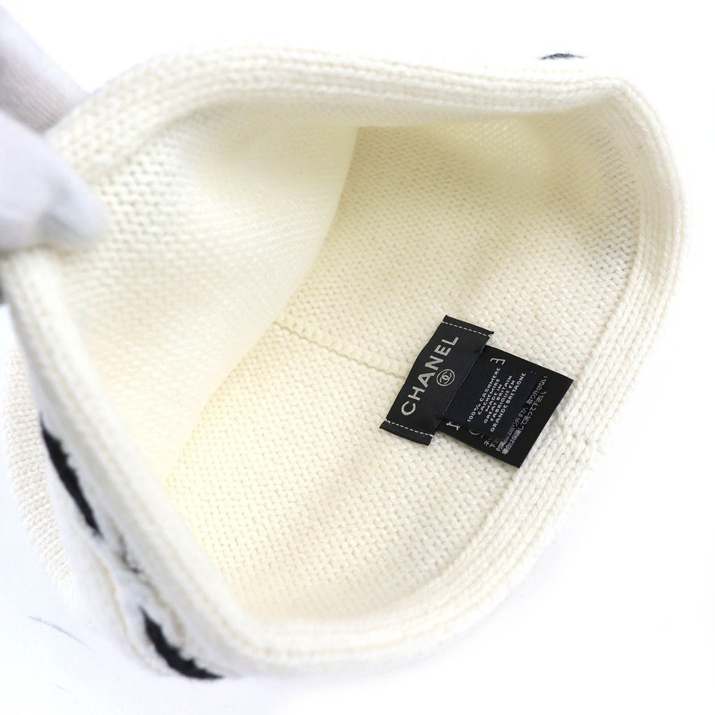 Chanel Cashmere CC Logo Knit Cap White Black — view 6