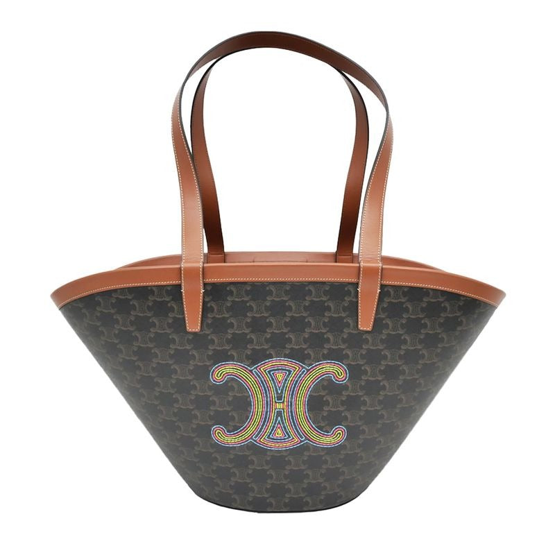 Celine Coufan Brown Triomphe Canvas Tote Bag Multicolor Logo