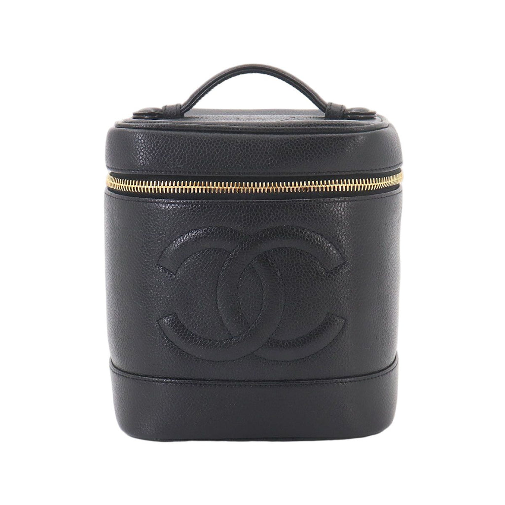 Chanel Vanity Hand Bag Caviar Leather Black CC Logo Gold