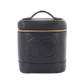 Chanel Vanity Hand Bag Caviar Leather Black CC Logo Gold