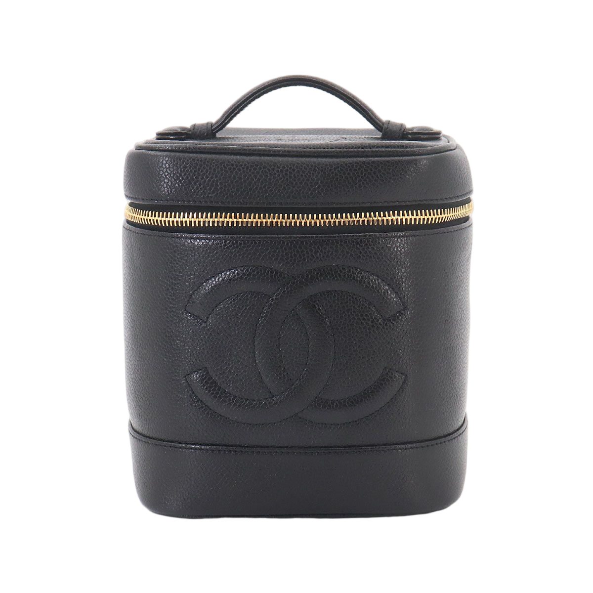 Chanel Vanity Hand Bag Caviar Leather Black CC Logo Gold