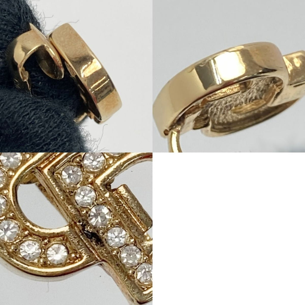 Christian Dior CD Logo Rhinestone Earrings Gold GP Vintage — view 7