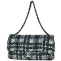 Chanel CC Logo Chain Shoulder Bag Tweed Pattern Bag Nylon Black White