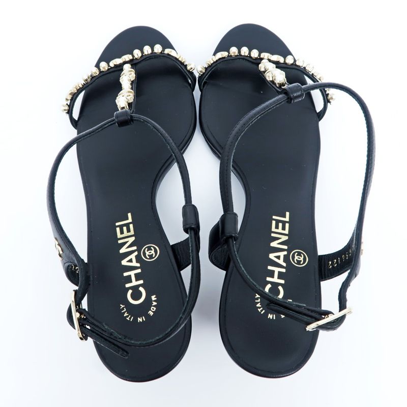 Chanel Strap Sandals Black 37 1 2 C Coco Mark — view 6