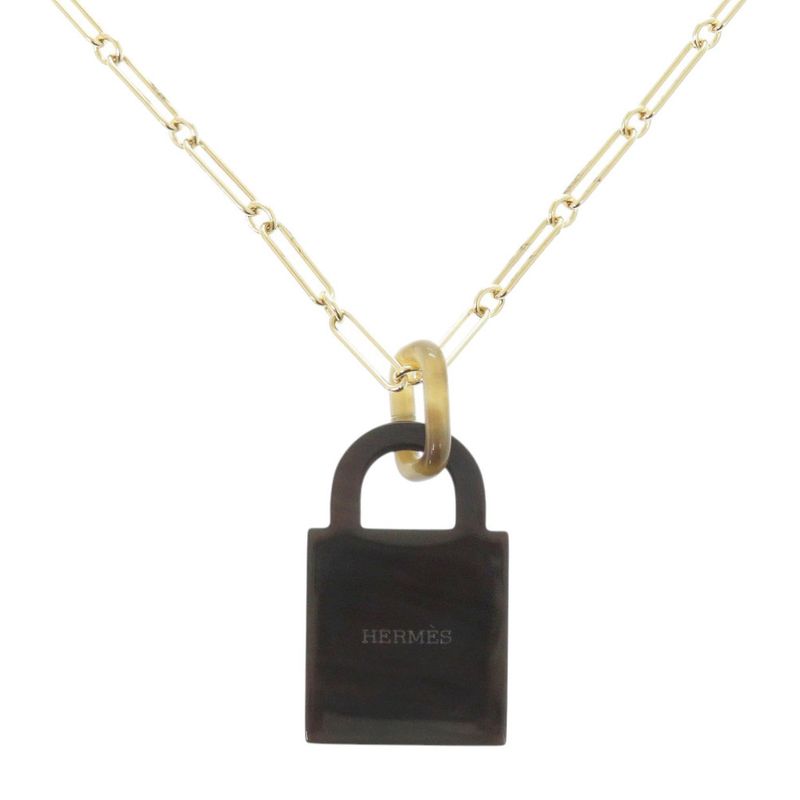 Hermes Amulet Cadenas GM Buffalo Horn Lacquer Brown Necklace 1757 — view 4