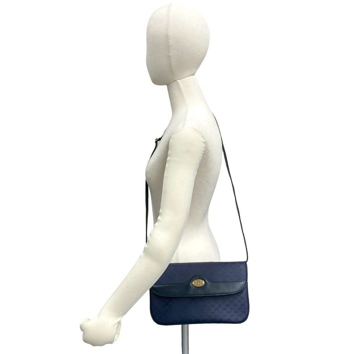 Gucci Vintage Micro GG Logo Leather Shoulder Bag Pochette Crossbody Navy — view 2