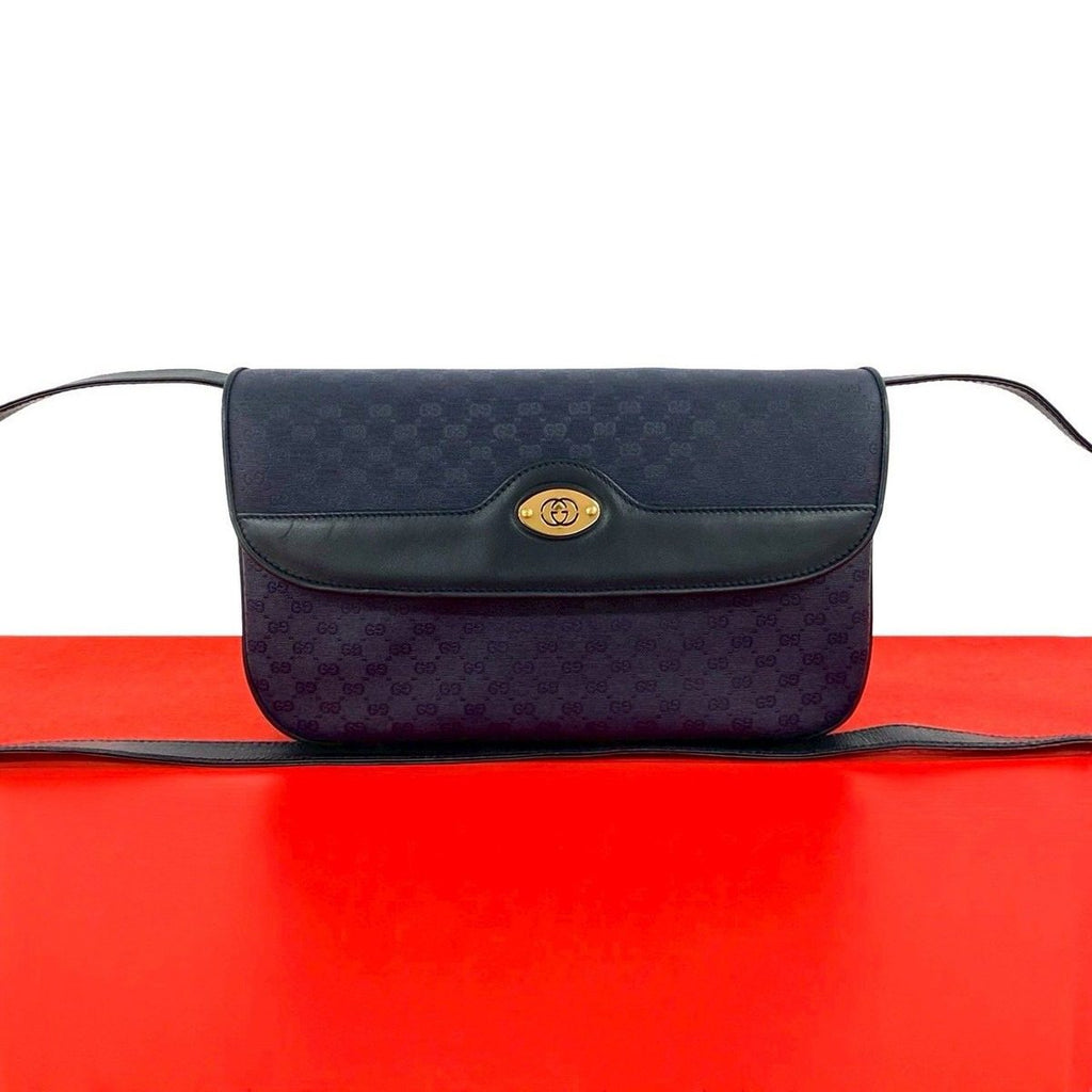 Gucci Vintage Micro GG Logo Leather Shoulder Bag Pochette Crossbody Navy