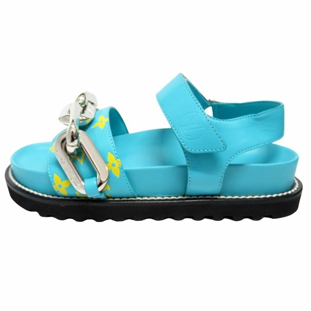 Louis Vuitton Paseo Line Chain Monogram Sandals Shoes Leather