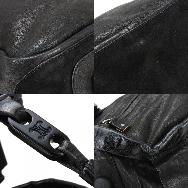 Celine Shoulder Bag Leather Halaco Suede Black Silver Hardware — view 5