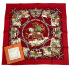 Hermes Carre 90 Scarf Silk Cavaliers Des Nuages Cloud Knight Red Box