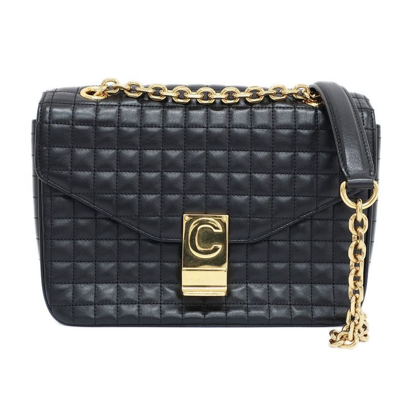 Celine Chain Shoulder Bag Quilted Black Gold Hardware Leather
