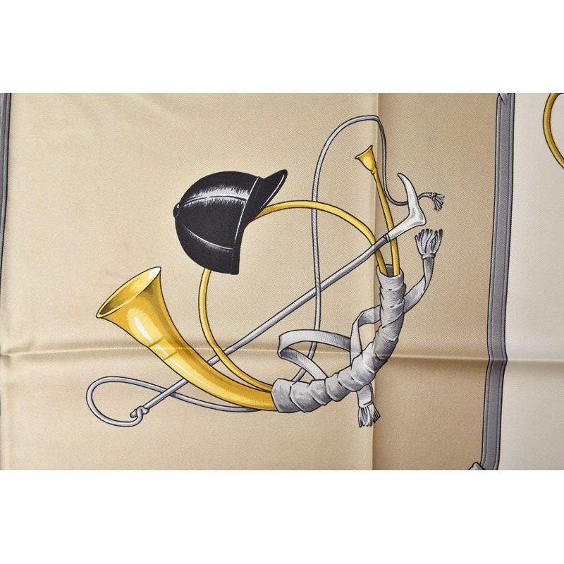 Celine Scarf Vintage Carre 90 Carriage Harness Gold White Black — view 7