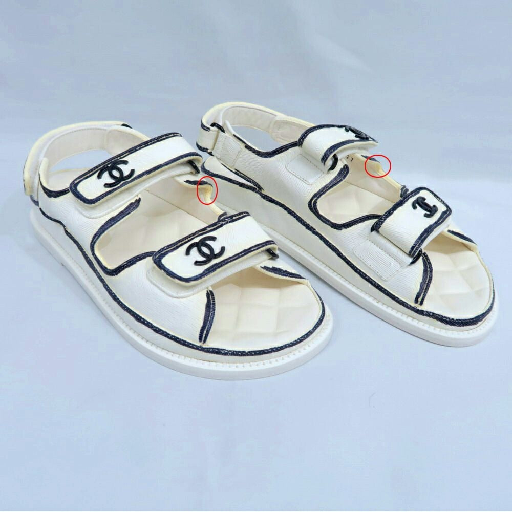Chanel Velcro Comfort Sandals CC Mark Off White Black 38C — view 2