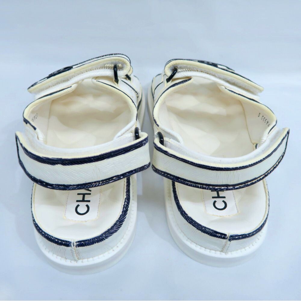 Chanel Velcro Comfort Sandals CC Mark Off White Black 38C — view 4
