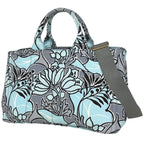 Prada Canapa Tote Floral Pattern Flower 2-Way Shoulder Bag Canvas Light Blue