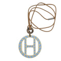 Hermes Necklace Buffalo Horn Pendant Equipe Blue Beige Brown