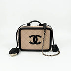 Chanel Bag Shoulder Caviar Leather Beige Black Gold CC Filigree — view 2