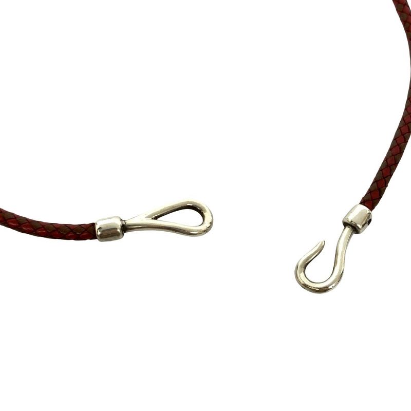 Hermes Touareg Necklace Leather Silver 925 Pendant Choker Red — view 4