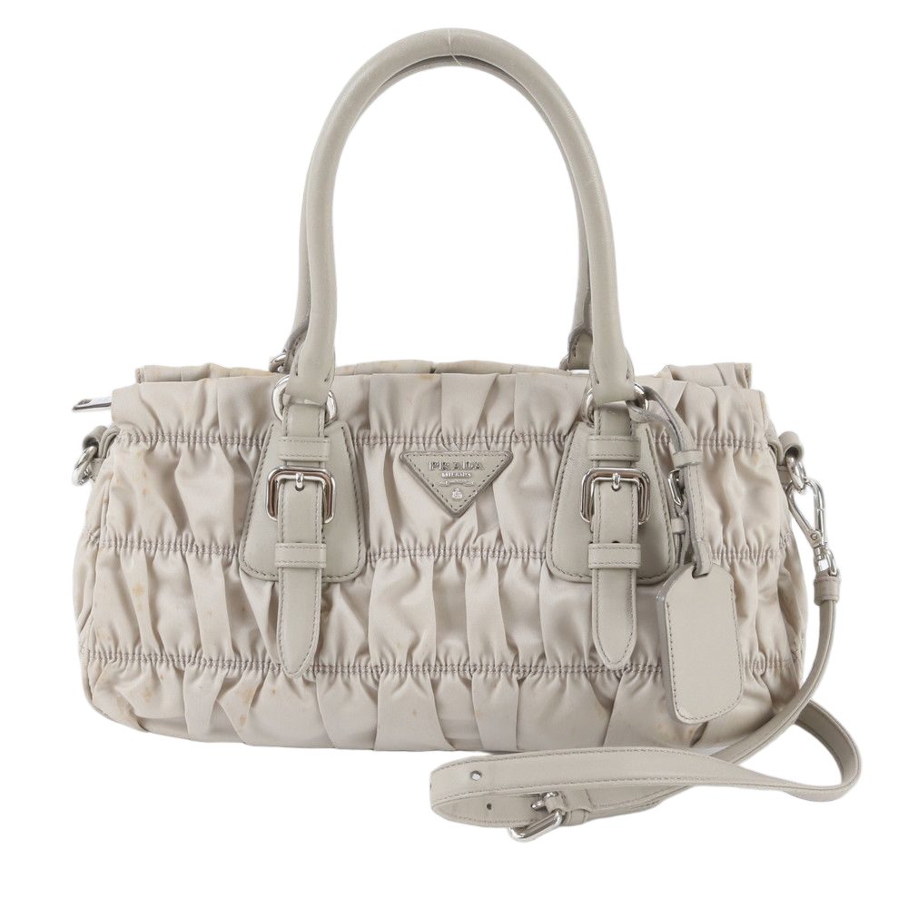 Prada Tessuto Nylon Triangle Logo Gathered Leather 2-Way Shoulder Bag Crossbody