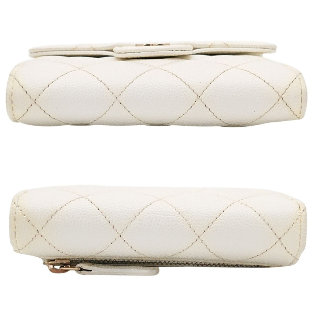 Chanel Trifold Wallet Caviar Leather Quilted White CC Logo Compact — view 3