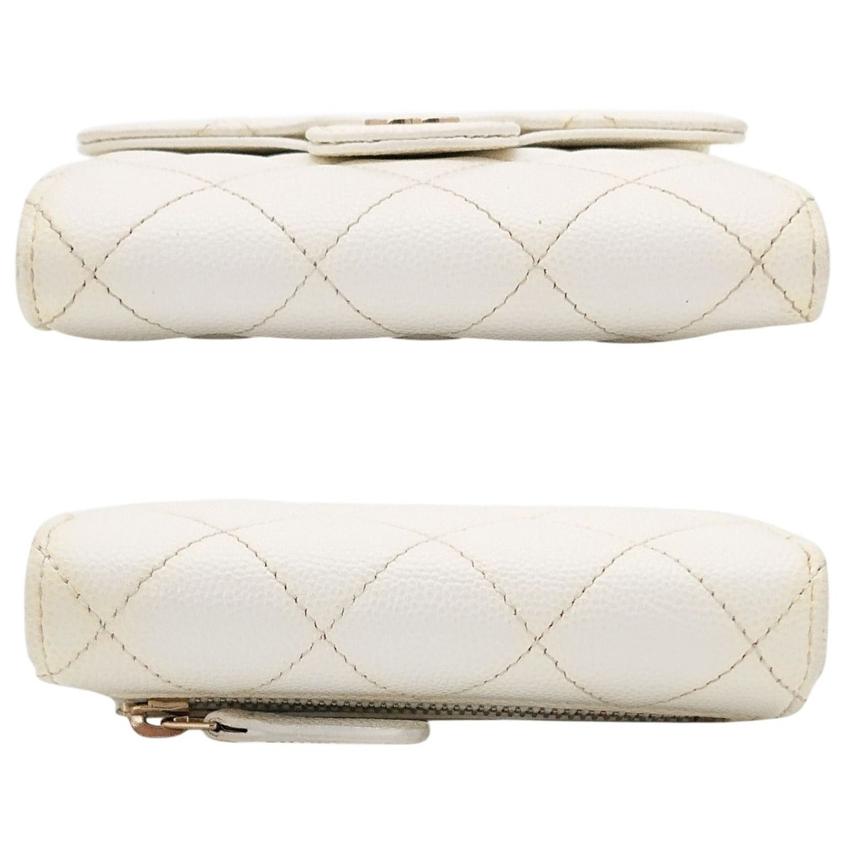 Chanel Trifold Wallet Caviar Leather Quilted White CC Logo Compact — view 3