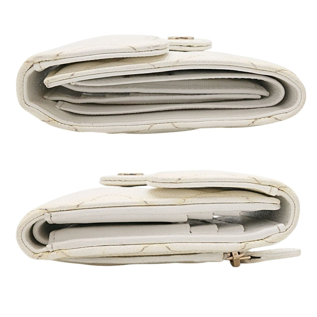 Chanel Trifold Wallet Caviar Leather Quilted White CC Logo Compact — view 4