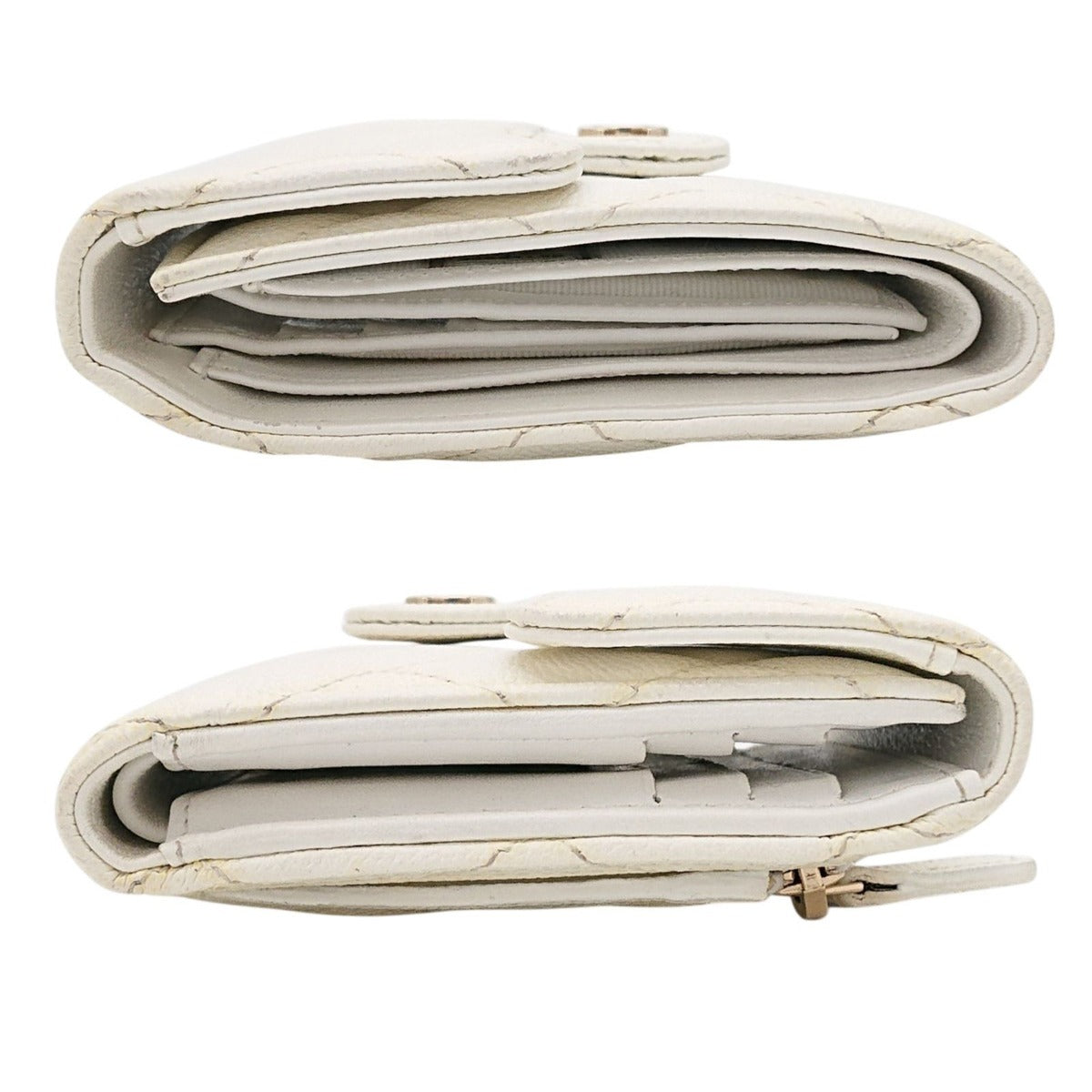Chanel Trifold Wallet Caviar Leather Quilted White CC Logo Compact — view 4