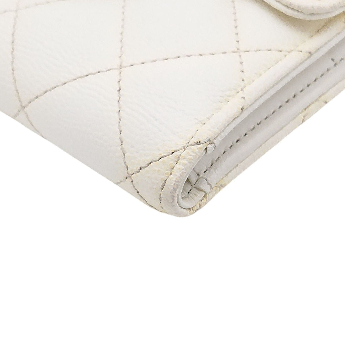 Chanel Trifold Wallet Caviar Leather Quilted White CC Logo Compact — view 7