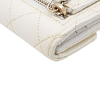 Chanel Trifold Wallet Caviar Leather Quilted White CC Logo Compact — view 9