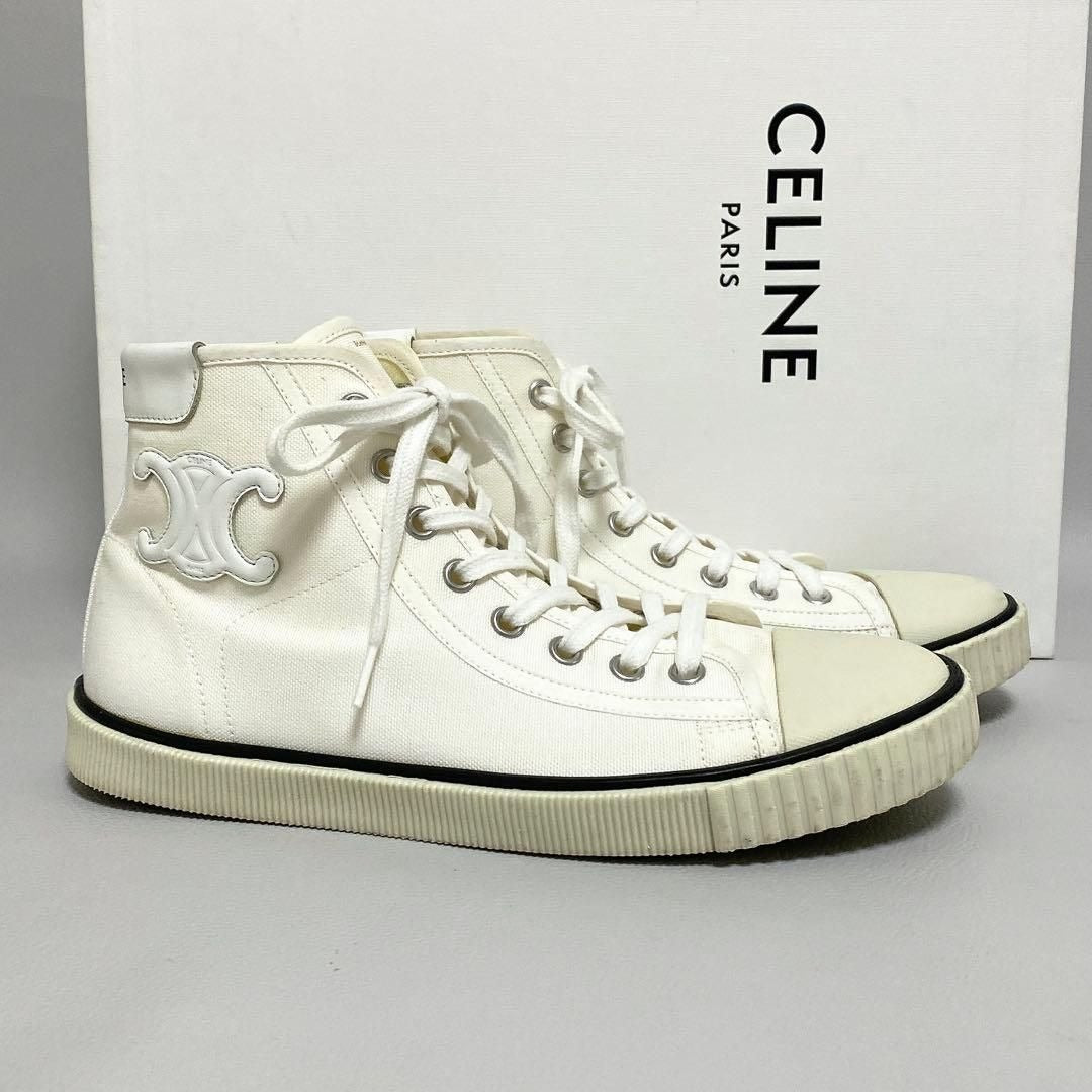 Celine Triomphe Canvas High Cut Sneakers 37 White