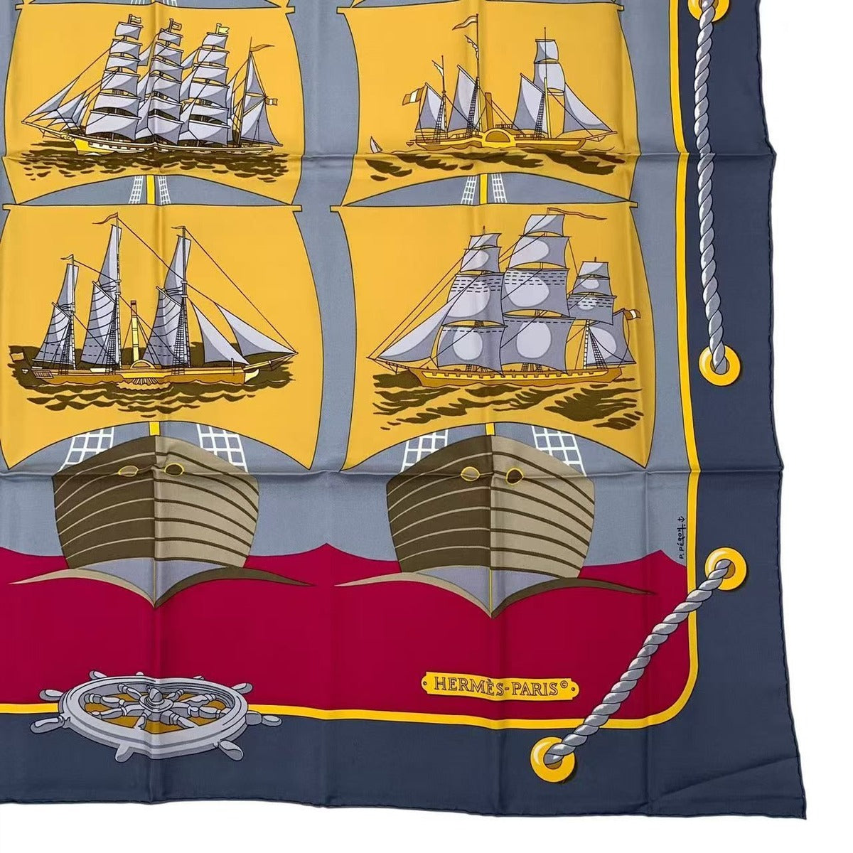 Hermes Scarf Carre 90 Grand Largue Silk Blue — view 4