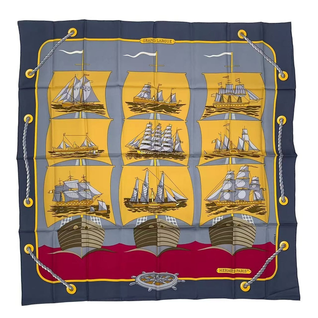 Hermes Scarf Carre 90 Grand Largue Silk Blue