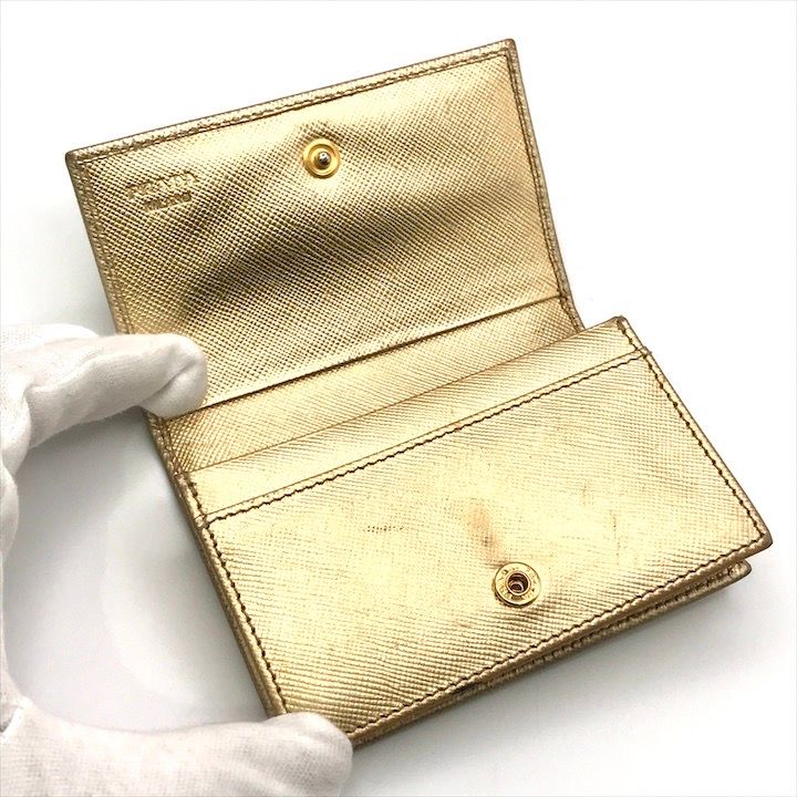 Prada Saffiano Leather Bifold Card Case Gold — view 7
