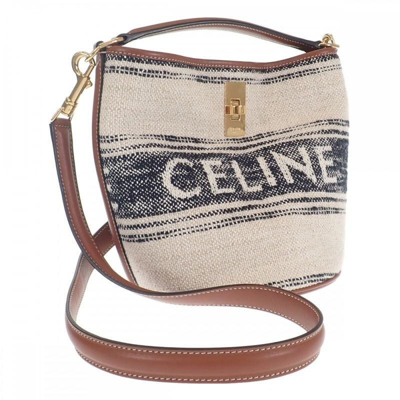 Celine Teen Bucket 16 erf.01 wb Shoulder Bag Canvas Leather White