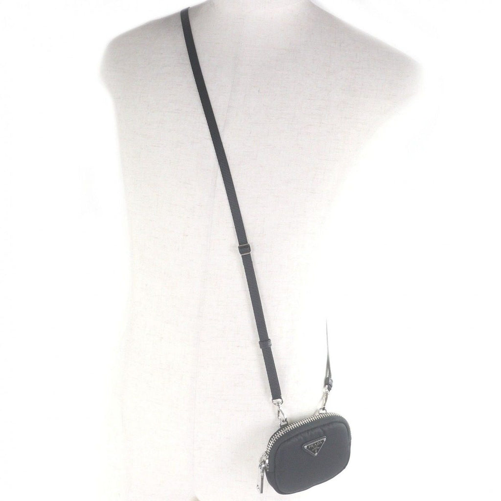 Prada Nylon Triangle Logo Plate Shoulder Mini Basket Pouch Black — view 3