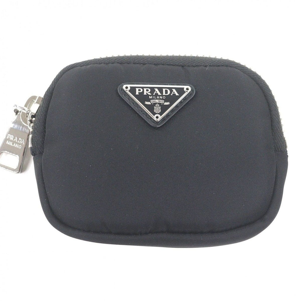 Prada Nylon Triangle Logo Plate Shoulder Mini Basket Pouch Black