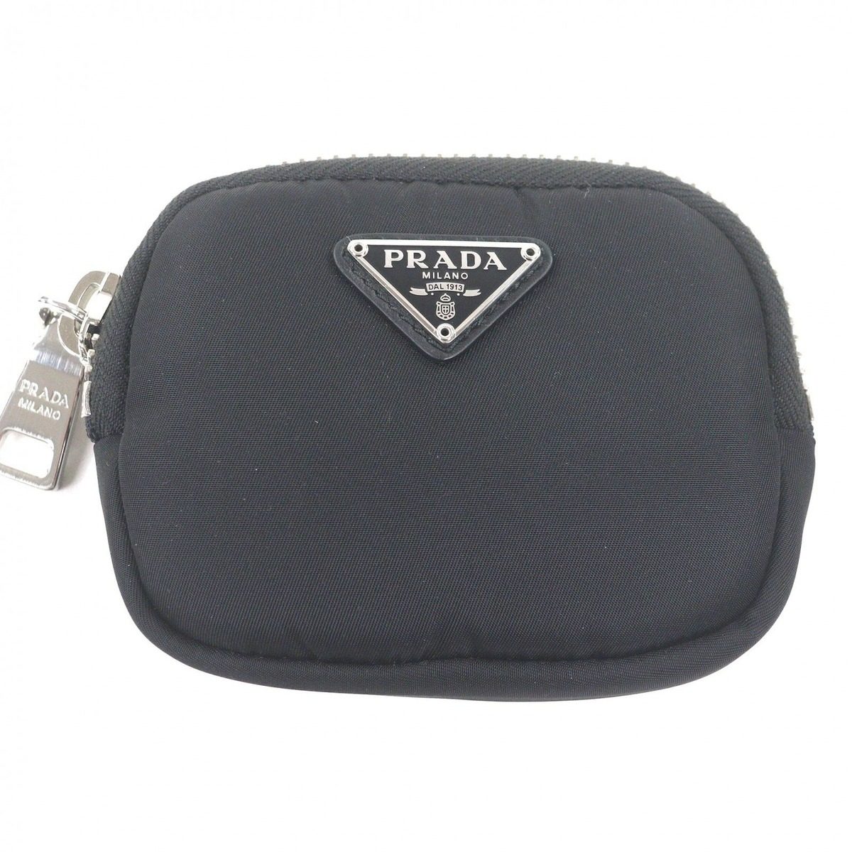 Prada Nylon Triangle Logo Plate Shoulder Mini Basket Pouch Black