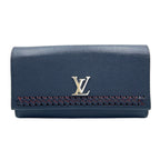 Louis Vuitton Portefeuille Lockme II Leather Navy Wallet Silver