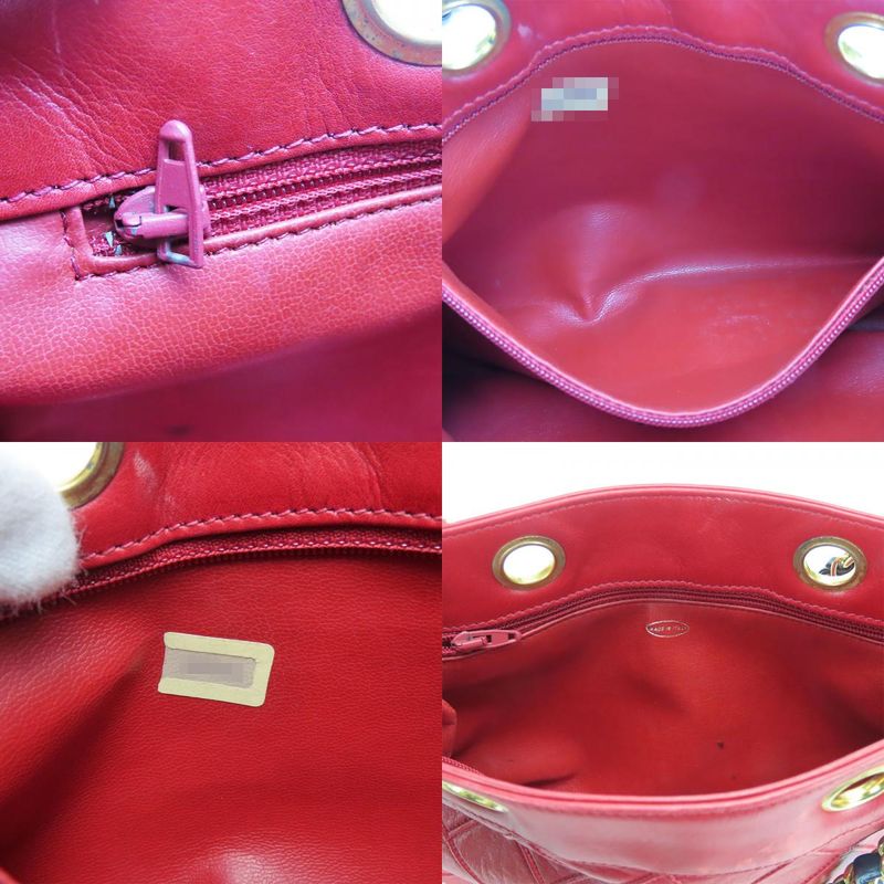 Chanel Shoulder Bag Bicolore Chain Lambskin Red Gold Hardware Mini Drawstrin — view 7