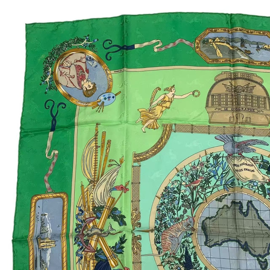 Hermes Carre 90 Scarf le Geographe Geographer Silk Green — view 2