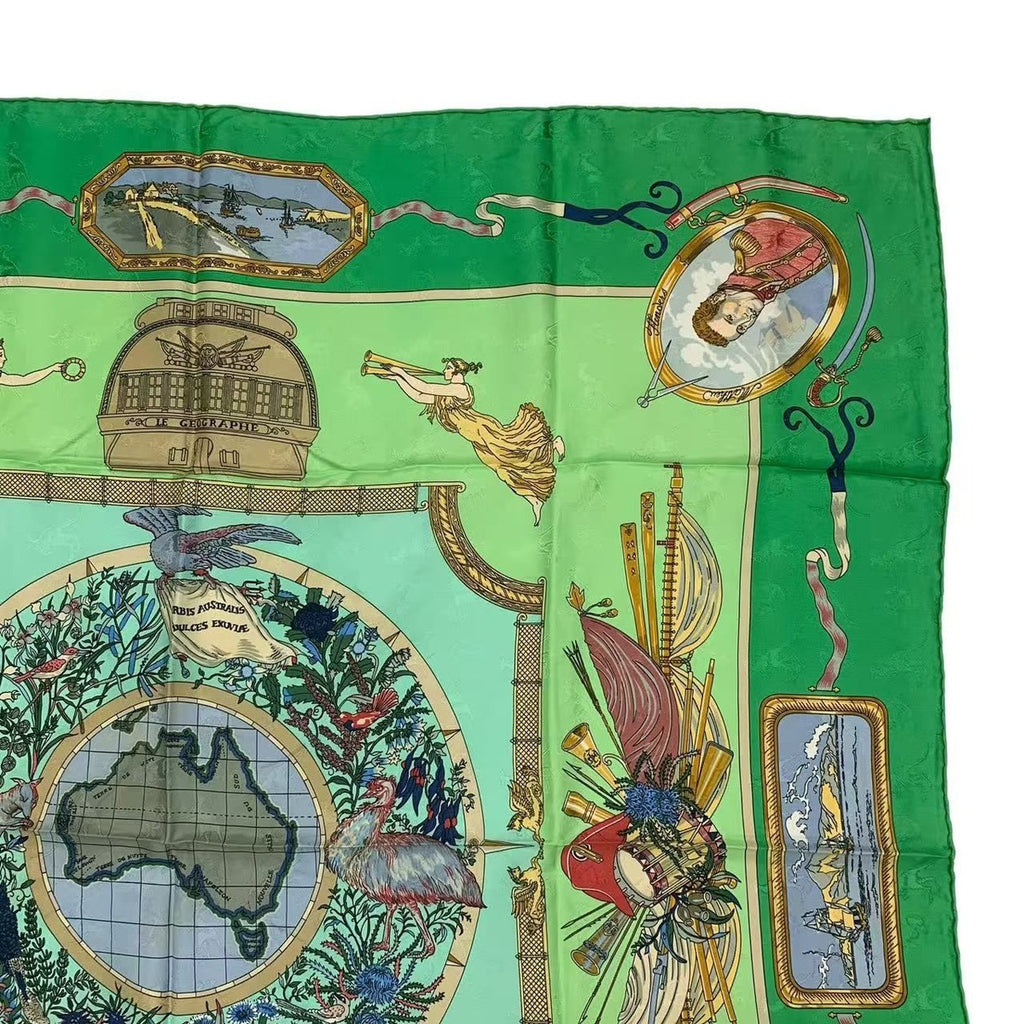 Hermes Carre 90 Scarf le Geographe Geographer Silk Green — view 3